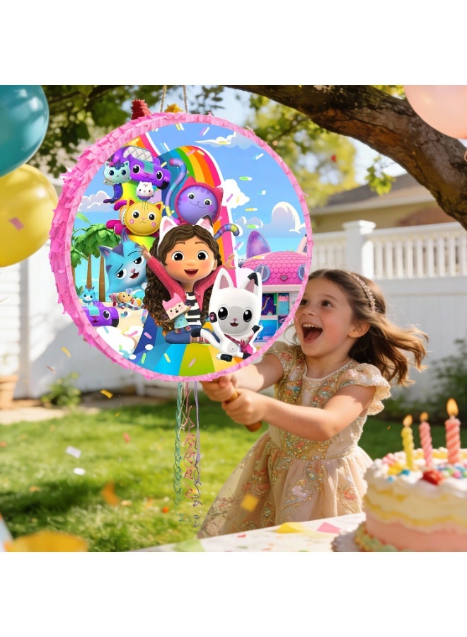 FRUITFUL PARTY Gabby's Dollhouse Round Pinata, Gabby Party Pinata Bundle - Large Cat-Themed Pinata, Magical Dollhouse Party Game Decorations Party Stick etc Gabby's Dollhouse Pinata Birthday Party Decoration Supplies - Image 4